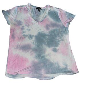 SWS Tie Dye Short Sleeve Top V-Neck Purple Blue Size L